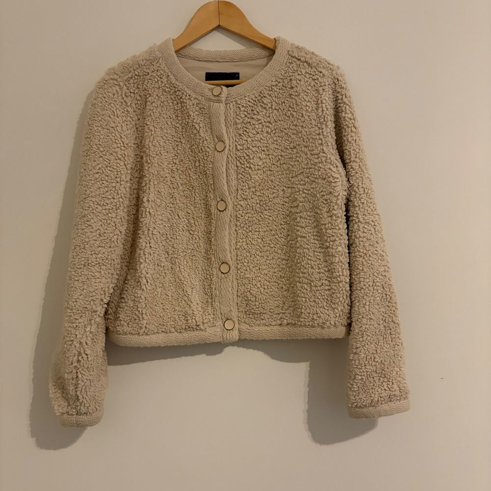 Sanctuary Womens Teddy Fleece Button Front Cardigan Jacket Beige Cream Size M